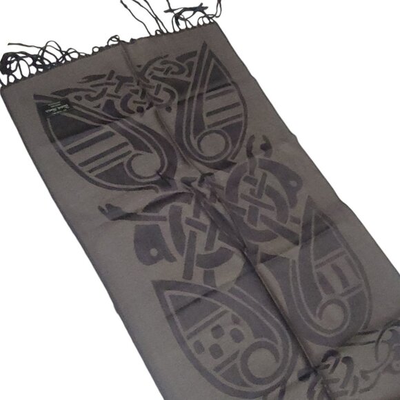 Patrick Francis Celtic Knot Scarf 100% Pashmina 70" Charcoal Gray Book of Kells - Picture 16 of 16